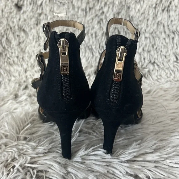 Liz Claiborne Buckle Strappy LC HARA Heel Shoe 5.5 Black Pointed Toe Minimalist - Picture 6 of 10
